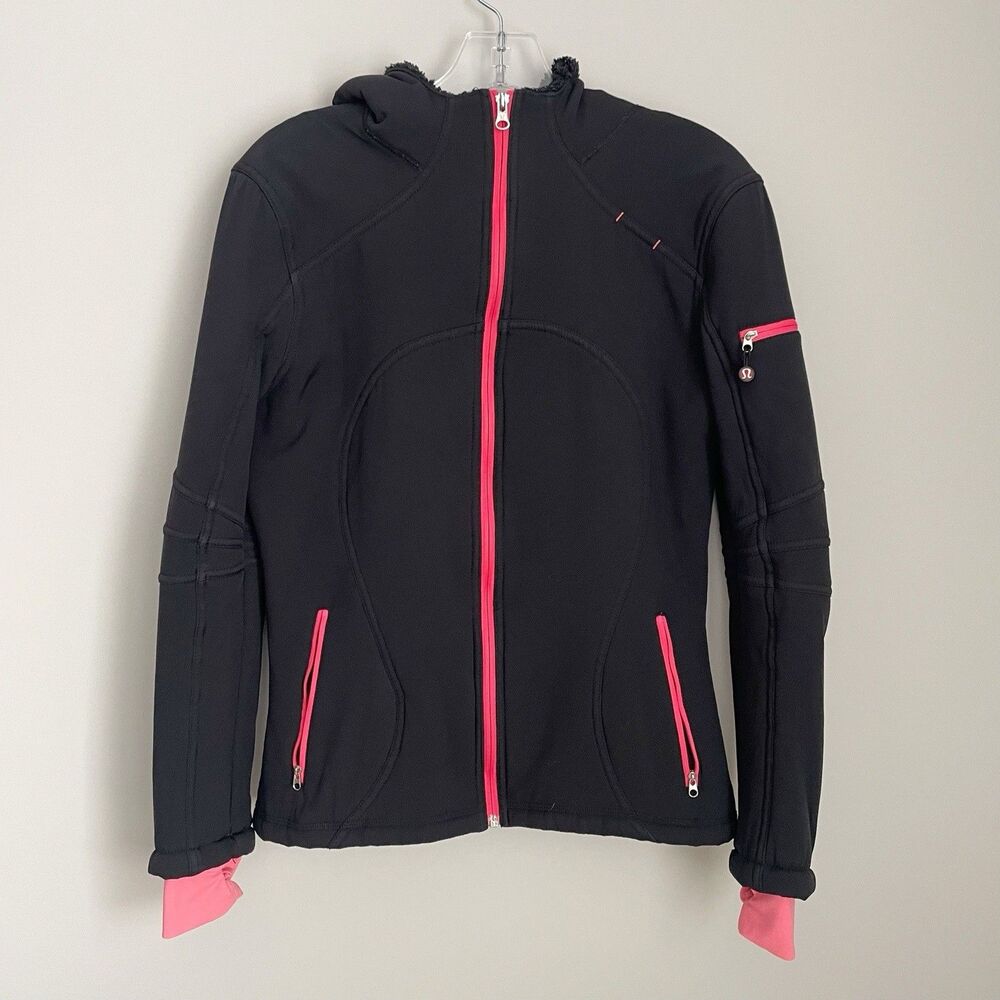 Lululemon Size 10 Black Pink Fleece Lined Soft Shell Full Zip Jacket